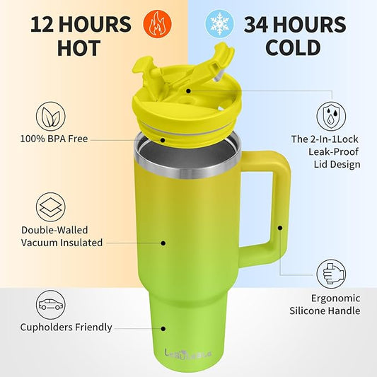 40oz Tumbler with Handle,Double Wall Vacuum Reusable Stainless Steel Insulated Water Bottle,With Leak Proof lid and Straw for Iced or Cold Beverages (Citrine)