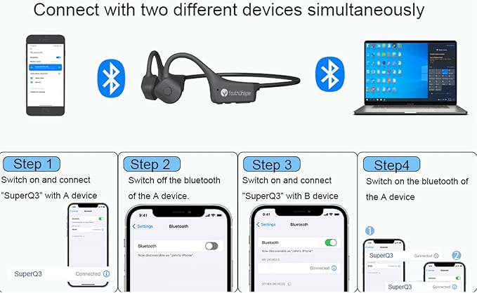Bone Conduction Headphones - Bluetooth 5.2 Open Ear Headphones IP67 Waterproof Sport Earphones with Noise-Cancelling Mic - Wireless Bone Conducting Headset for Running Hiking Cycling