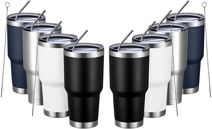MEWAY 30oz Tumbler Double Wall Vacuum Insulated Travel Mug, Stainless Steel Tumbler with Lid, Durable Powder Coated Insulated Coffee Cup for Cold & Hot Drinks (MIX,8 PACK)