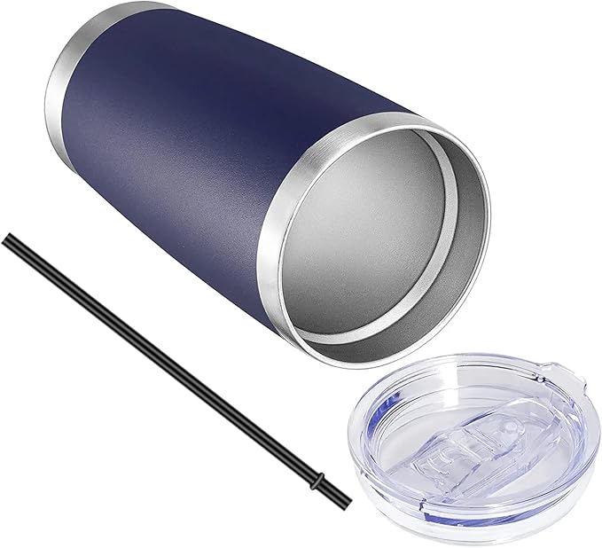 VEGOND 20oz Tumbler with Lid and Straw Stainless Steel Tumbler Cup Bulk Vacuum Insulated Double Wall Travel Coffee Mug Powder Coated Coffee Cup(Navy Blue 6 Pack