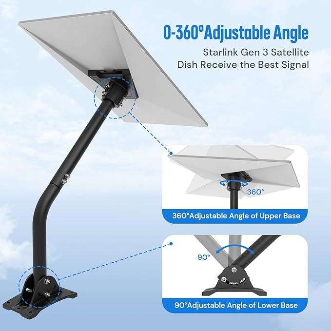 30 Inch Gen 3 Starlink Mount,Adjustable Wall/Roof Starlink Mounting Kit,Compatible with V3 Starlink Standard Dish,Aluminum Alloy, Corrosion Resistant Starlink Mount-Include Aluminum Gen 3 Pipe Adapter