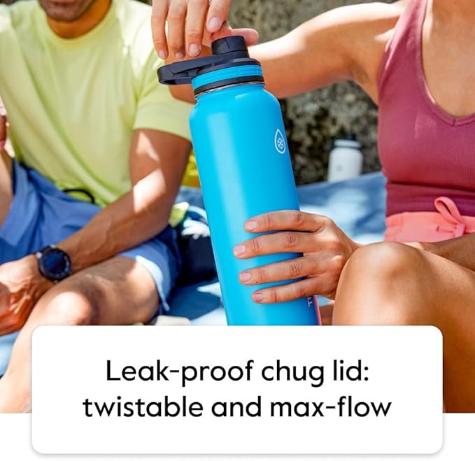 ThermoFlask 40 oz Bottle - Stainless Steel, Double-Wall Insulation & BPA-Free - Leakproof, Reusable with Spout Lid - Ice Gray/Azure (2 Pack)