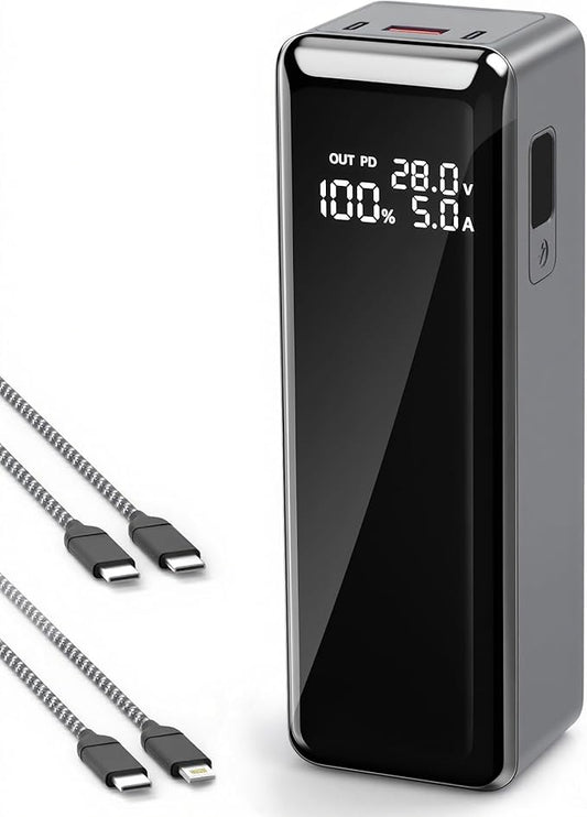 140W Power Bank,40,000mAh 3 USB-C-Port Laptop Portable Charger(148Wh), Digital Display,PD3.1 Fast Charging External Battery Pack Compatible with PC/iPhone 16/15/14/14 Series and More