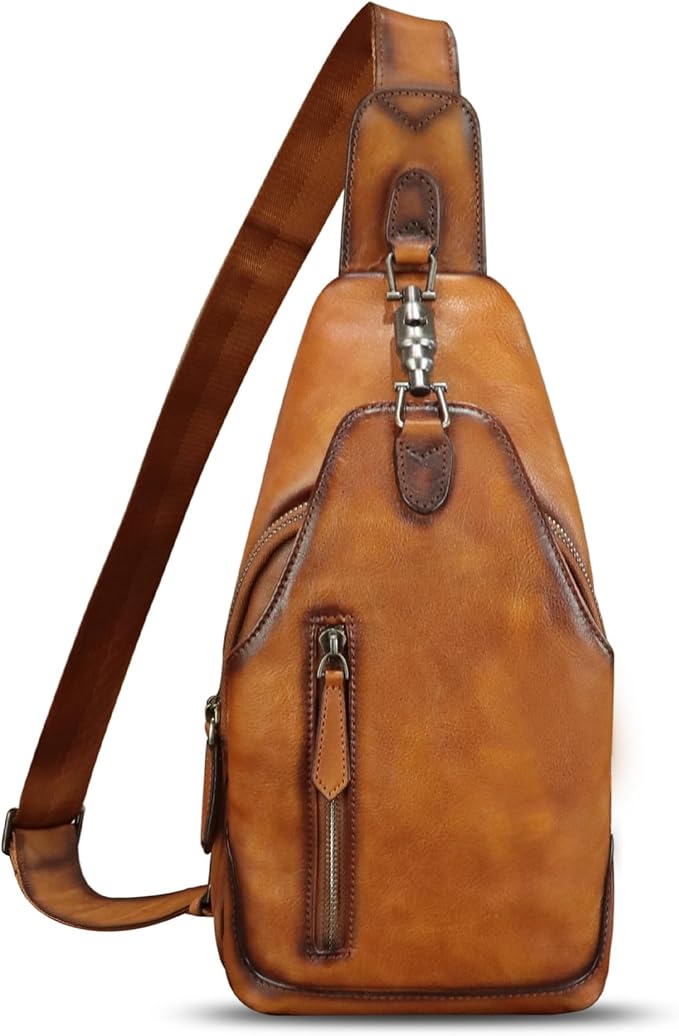 Genuine Leather Silng Bag for Women and Men Real Leather Sling Backpack Shoulder Crossbody Bag Chest Purses