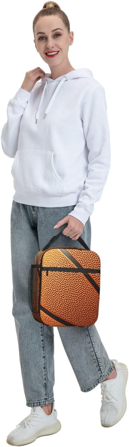 Basketball Print Lunch Box for Players,Adults,Men,Sport Ball Design Insulated Lunchbox,Leakproof Tote Bag,Reusable Cooler Bags for Work,Picnic,Office,Travel,Practical Lunchbag Gifts