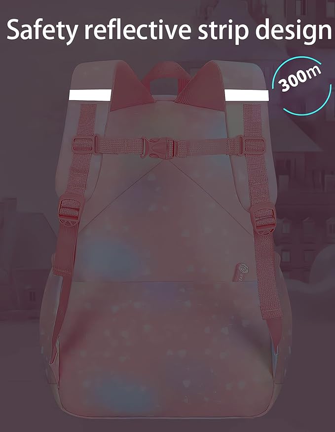 Girl Backpack for School Kids, Pink Cute Bookbag with Lunch Box Rainbow Elementary School Bag Pencil Case (Purple,3Pcs Set)