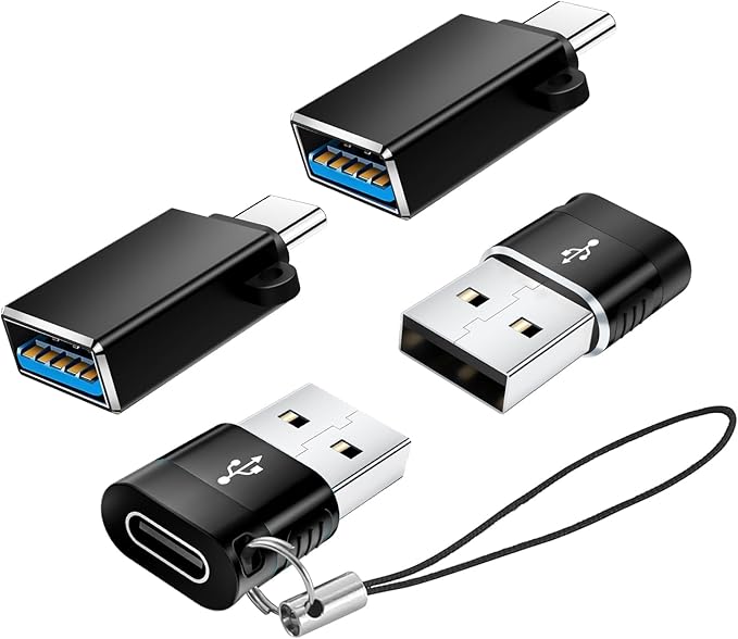 USB Type C Adapter 4 Pack,USBC to USB Adapter,Type C Adapter,USBC Male Female Data Sync Charging Cable Converter for iPhone 15,MacBook Pro,iPad,Car Play,Black