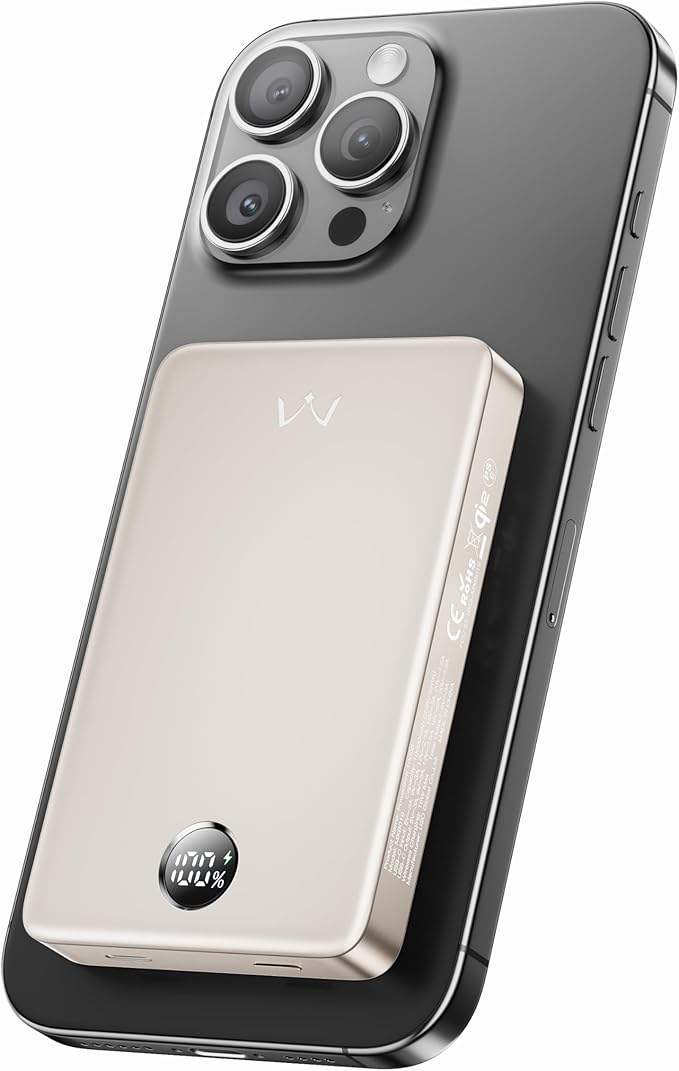 iWALK Magnetic Portable Charger, Qi2 Certified 15W Magnetic Power Bank with LED Display, 30W PD Fast Charging, 10,000mAh Battery Pack, Ergonomic Design, for iPhone 17/16/15/14/13/12 Series
