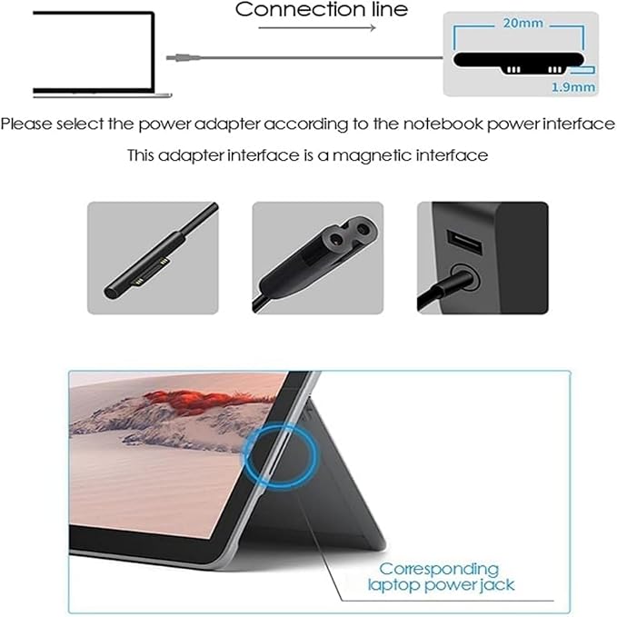 65W Microsoft Surface Charger with Pro 3-8, Laptop 6-4,1769, 1736, 1800 Surface Go Tablet, Surface Book 3-1,Windows Surface Laptop,Support 44W, 36W, LED,Power Adapter Cord