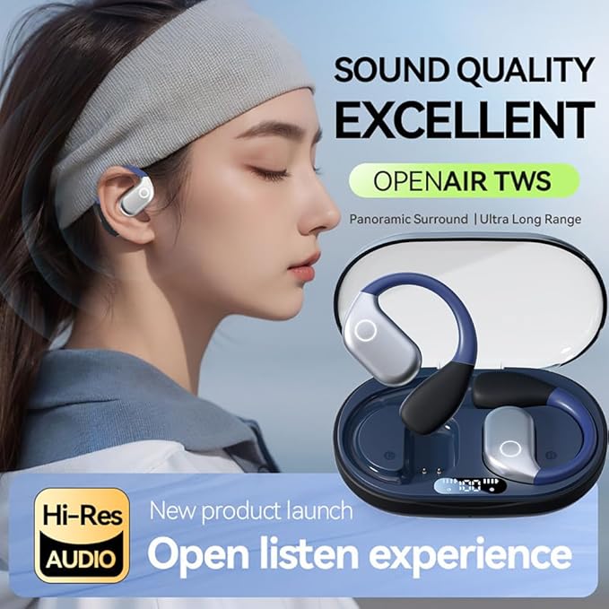 Bone Conduction Headphones,Open Ear Headphones Wireless Bluetooth 5.4 HIFI Sound Quality Sports Over Ear Earbuds with Earhooks, Built-in Mic, Crystal-Clear Calls for Running Workout Cycling Driving