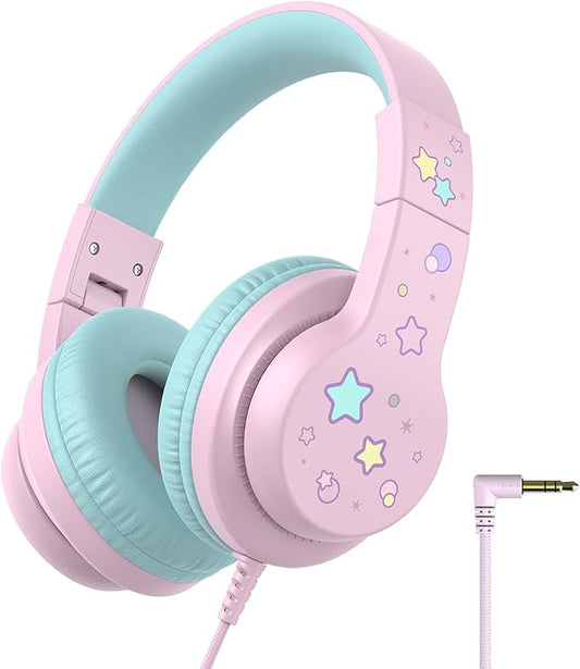 iClever Kids Headphones for School/Travel with Safe Volume 85dBA, HS19S Stereo Sound Over-Ear Girls Boys Headphones for Kids, Foldable 3.5mm Wired Headphone for iPad/Computer