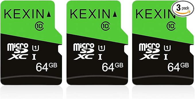 KEXIN 64GB Micro SD Card 3 Pack with SD Adapter microSDXC Memory Card UHS-I C10 U1 Micro SD Card Full HD High Speed TF Card for Tablet Action Camera Dash Cam Drone Game Console, 64 G 3 Pack