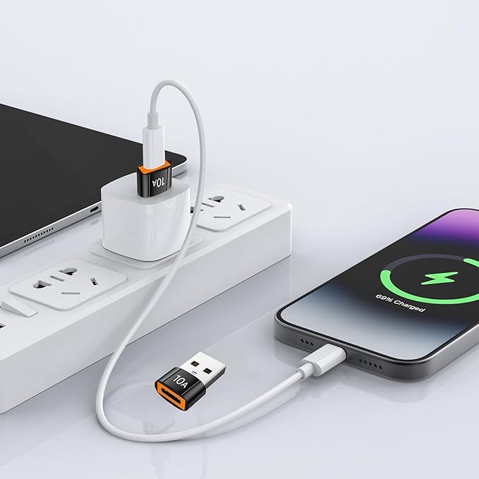 10Pack 200W USB C to USB Adapter, with Fast Charging & 480MB Data Transfer, USB C Converter for Apple Watch Ultra iWatch Series 8 7,iPhone 16 15 Plus Pro Max,Black