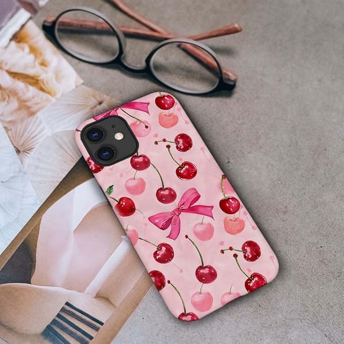 DAIZAG Case Compatible with for iPhone 12,Cherry Pink Bow Ribbon Phone Case for iPhone 12 for Girl Women Boy Men
