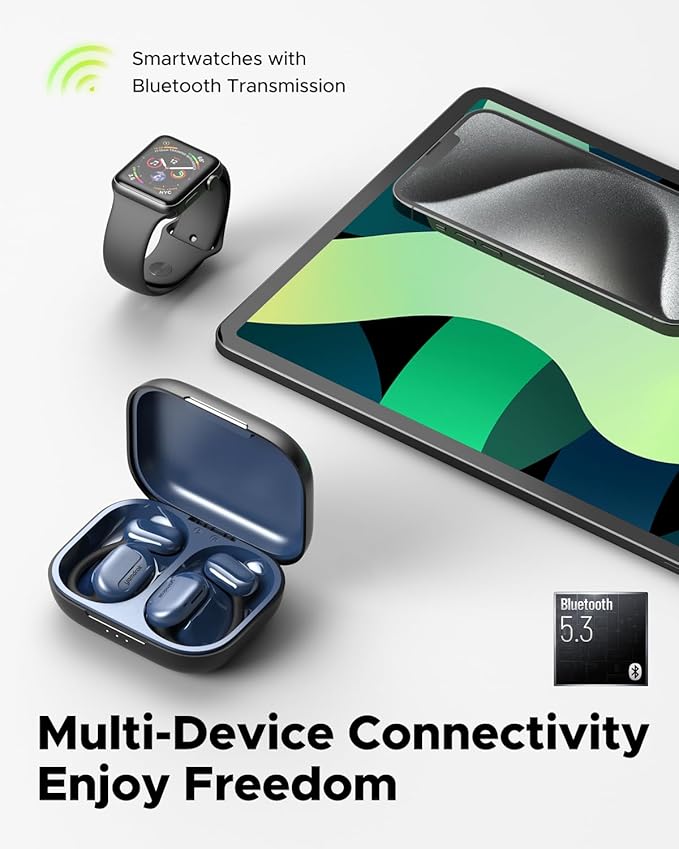 Power1 Open-Ear Headphones, Bluetooth 5.3 Wireless Earbuds with Earhook for Long-Lasting Comfort, Premium Sound with 16.2mm Driver, Dul Mic Clear Calls, 47H Playtime, Sweatproof for Workouts