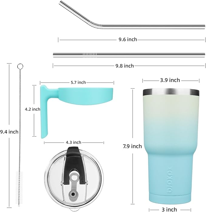 BJPKPK 30 oz Tumbler With Handle And Straw Lid Stainless Steel Travel Coffee Insulated Tumbler Cups,Mint
