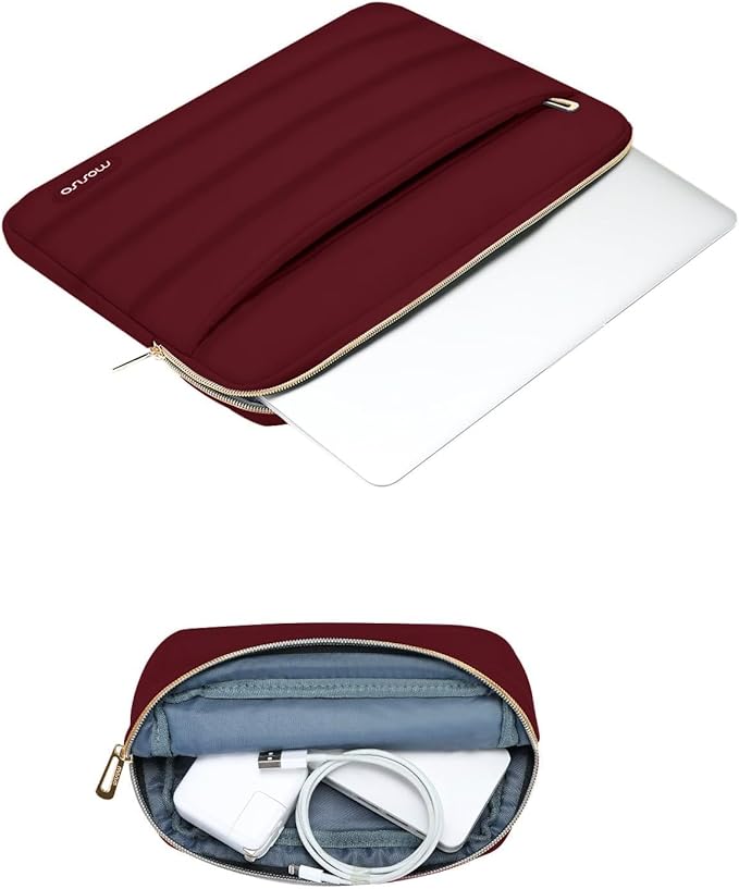 MOSISO 13.3 inch Laptop Case, 13-13.3 inch Puffy Laptop Sleeve Compatible with MacBook Air 13 13.6 M4 M3 M2 M1/Pro 13/Pro 14, HP Dell ASUS Lenovo,Polyester Horizontal Bag with Small Case, Red
