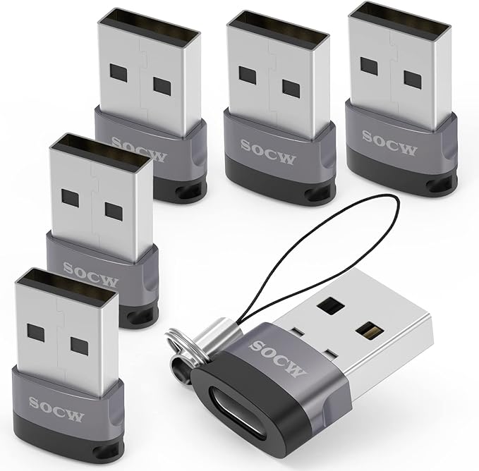 USB C Female to USB Male Adapter 2.0 (Grey, 6 Pack)