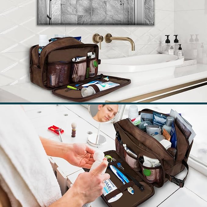PAVILIA Toiletry Bag for Men, Travel Pouch Essentials Shaving Dopp Kit, Travel Bag Toiletries Organizer Case, Cosmetic Make Up Accessory, Water Resistant