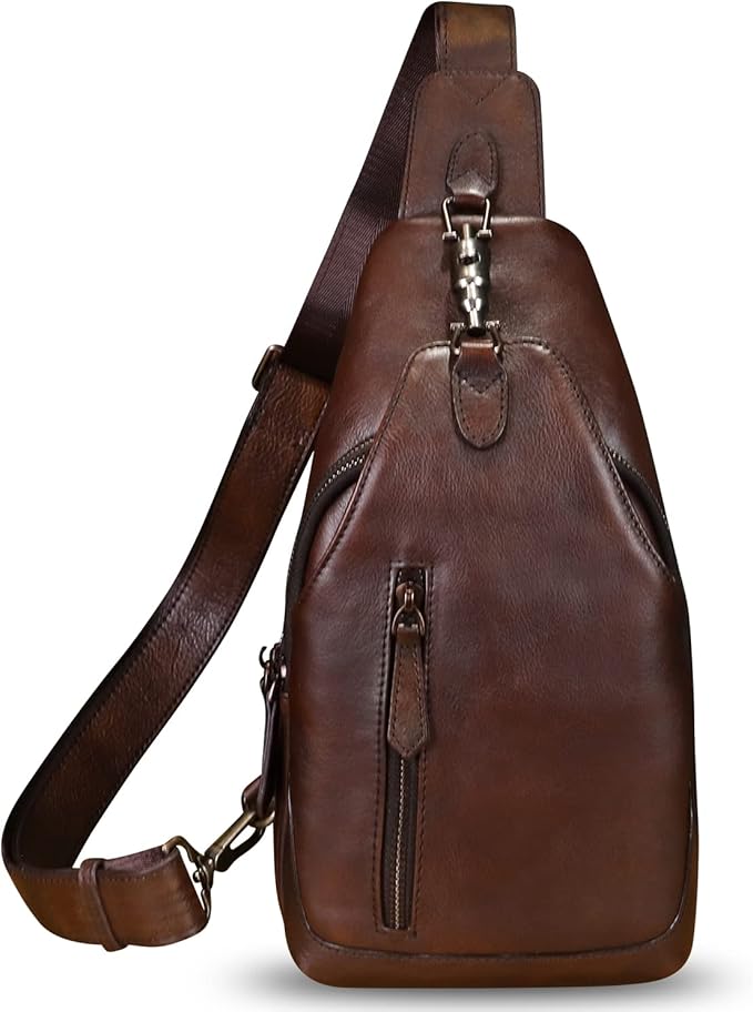 Genuine Leather Sling Bag for Men and Women Real Leather Shoulder Crossbody Bag Chest Bag Sling Backpack Purse