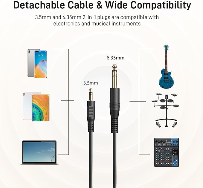 MAONO MH601 Professional Studio Monitor Headphones, Wired Closed Back Over Ear DJ Headset with 50mm Drivers and 1/4 inch to 3.5mm Jack for Guitar Amp Recording Mixing Piano Music Production Podcast