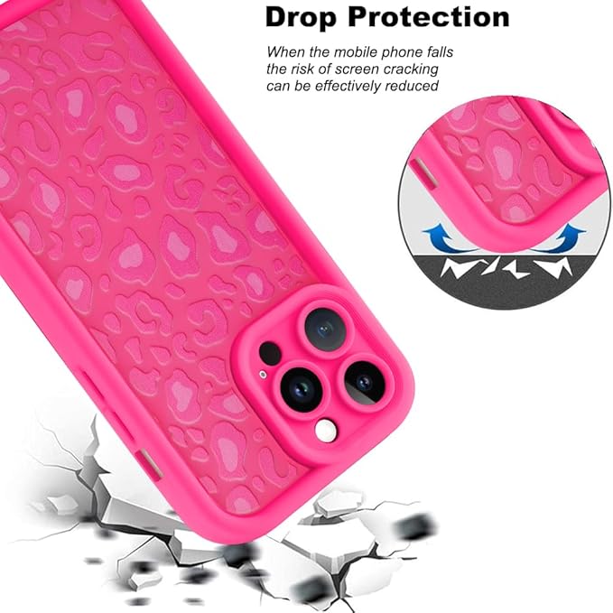 KANGHAR Case for iPhone 14 Pro Max Leopard Printed Pattern Cute Cheetah Phone Case Soft TPU Shockproof Protective Cover for iPhone 14 Pro Max 6.7 Inch Hot Pink