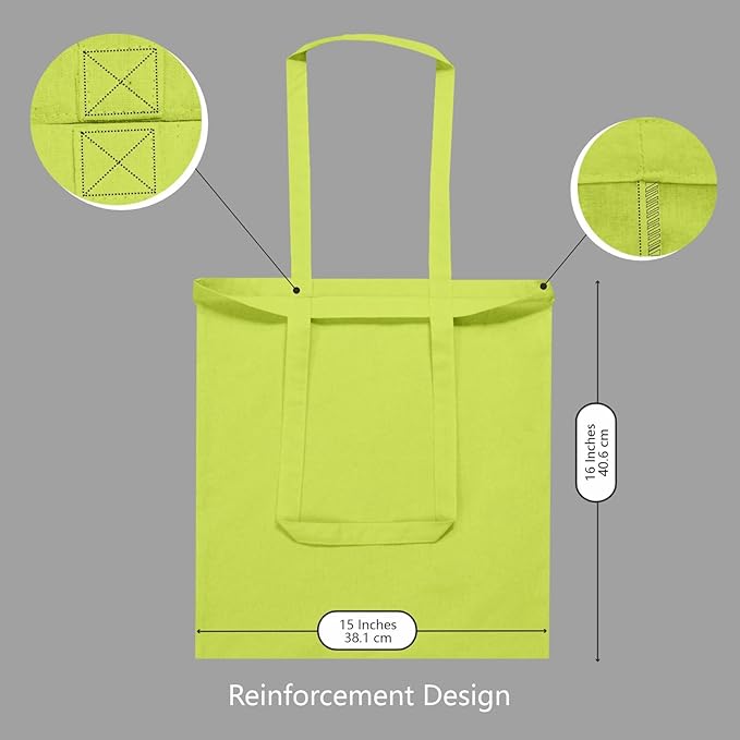 TOPDesign 24-Pack Economical 16"x15" Apple Green Cotton Tote Bag, Lightweight Medium Reusable Grocery Shopping Cloth Bags, Suitable for DIY, Advertising, Promotion, Gift, Activity
