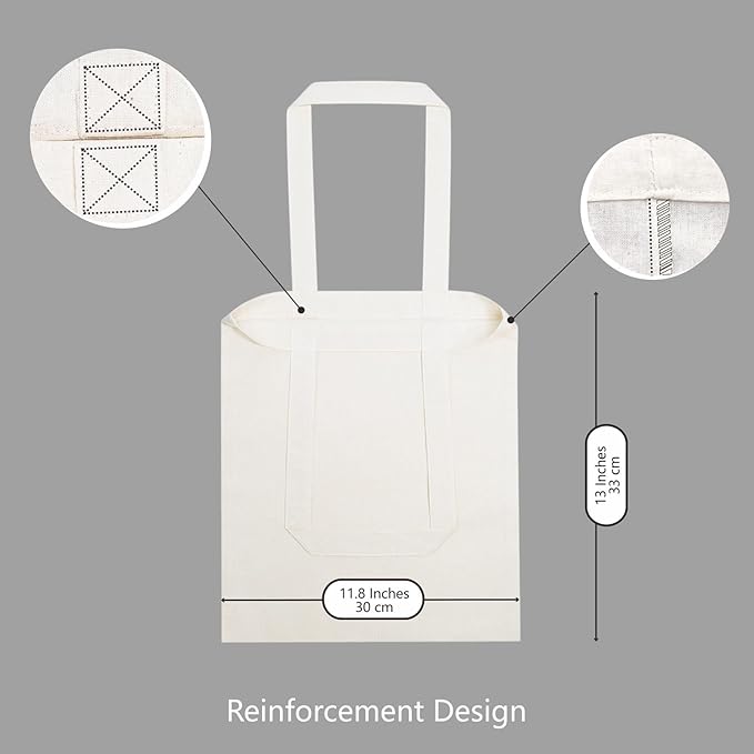 TOPDesign 10-Pack Economical 11.8"x13" Cotton Tote Bags, Lightweight Small Reusable Grocery Shopping Cloth Bags, Suitable for DIY, Advertising, Promotion, Gift, Activity