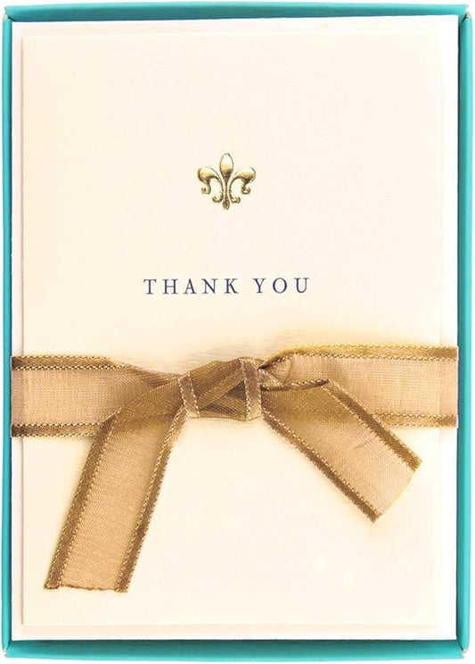 Graphique Fleur de Lis La Petite Presse Boxed Thank You Notes - 10 Embossed and Embellished Gold Foil Fleur de Lis Thank You Cards with Matching Envelopes, 3.25" x 4.75"