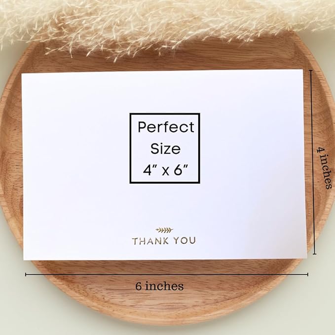 RUN2PRINT (36 Pack) Thank You Cards With Envelopes & Gift of 36 Foiled Stickers - Elegant Embossed Gold Foil Pressed Blank Notes Wedding All Occasion Cards (White)