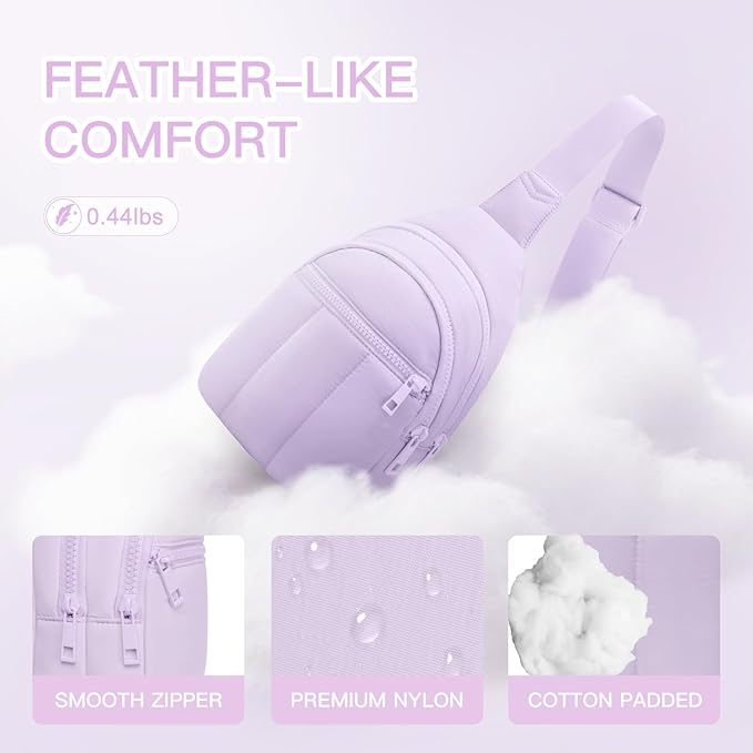 Quilted Puffer Crossbody Bags for Women Small Puffy Sling Bag Lightweight Cross Body Bubble Purse Shoulder Bag for Travel (Lavender)