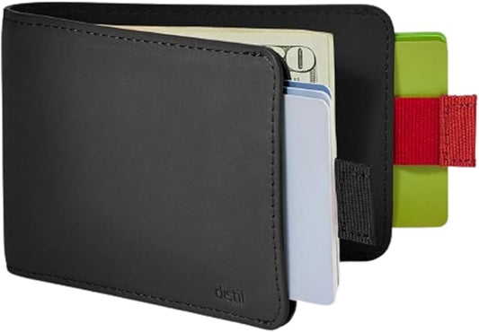 Distil Union Wally Classic RFID Wallet - No ID Window - Slim Bifold Wallet for Men with Money Clip, Premium Leather – Minimalist RFID Card Holder - Holds 12 Cards & 30 Bills - Black