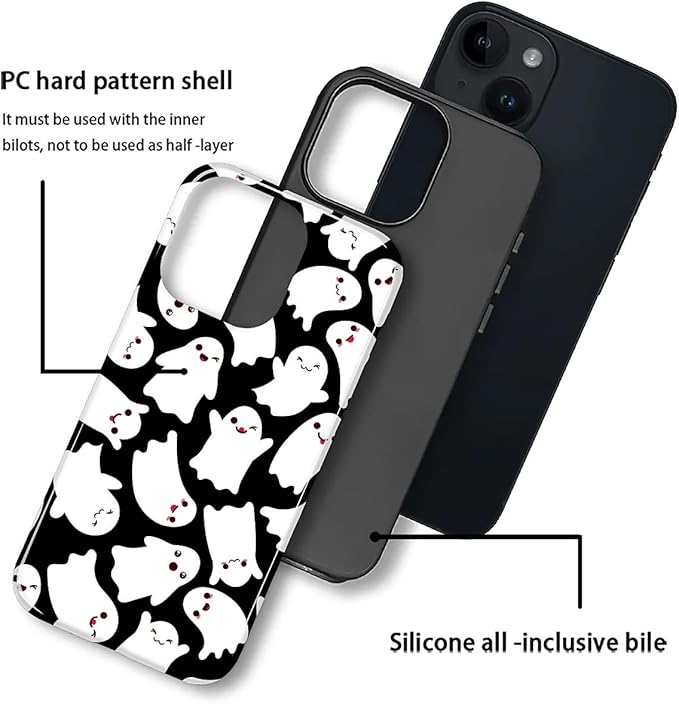 Case for iPhone 14 Plus Case,Halloween Ghosts Bats Design - Hybrid Dual Protection Silicone + Hard PC Shockproof Full Body Cover Slim Anti-Scratch Protective Case for Men Women