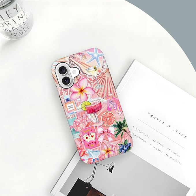DAIZAG Case Compatible with iPhone 16 Plus,Fit Shockproof Cover for Women Girls,European Collage Lily Flower Seashell Pink