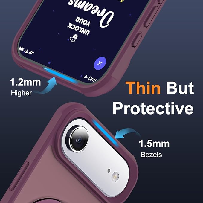 Compatible with iPhone 17 Air Case with Invisible Magnetic O-Ring Stand Military-Grade Translucent Phone Case for iPhone 17 Air 6.5" [Compatible with Mag-Safe][Great Grip Feeling], Wine Red