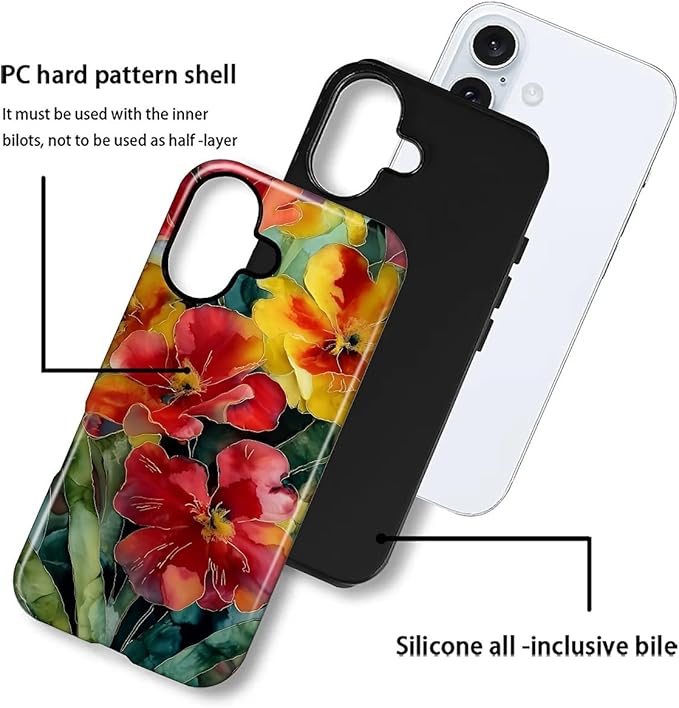 Case for iPhone 16 Plus Case,Vintage Floral Girly Design - Hybrid Dual Protection Silicone + Hard PC Shockproof Full Body Cover Slim Anti-Scratch Protective Case for Men Women