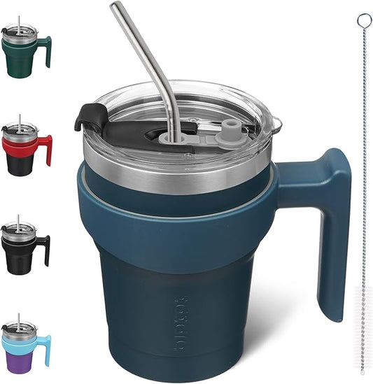 BJPKPK Tumbler With Handle 10oz Stainless Steel Insulated Tumbler Mugs With Lid And Straw For Women And Men,Navy Blue