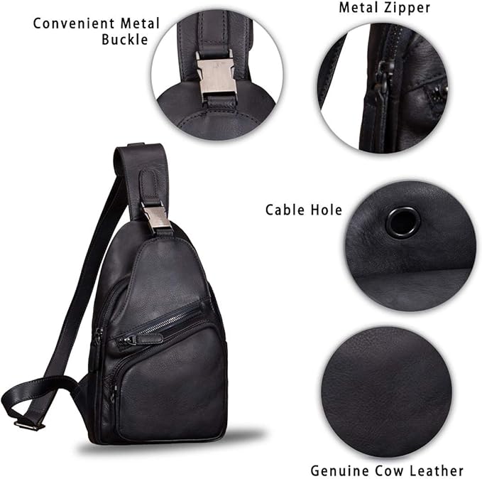 IVTG Genuine Leather Sling Bags for Men and Women Chest Shoulder Backpack Handmade Crossbody Motocycle Daypack