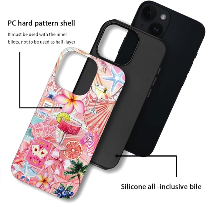 DAIZAG Case Compatible with iPhone 14 Plus,Fit Shockproof Cover for Women Girls,European Collage Lily Flower Seashell Pink