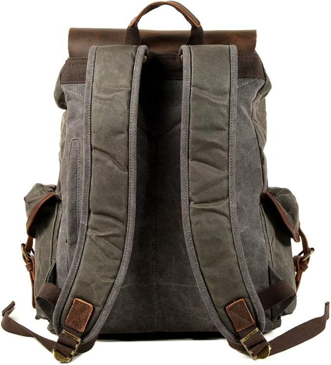 WUDON Leather Backpack for Men, Waxed Canvas Shoulder Rucksack Carry-On Travel Backpack