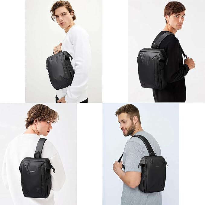 Mens Crossbody Bag,Black Sling Crossbody Backpack Shoulder Bag for Men Women PU Watrtproof Sling Backpack Cycling