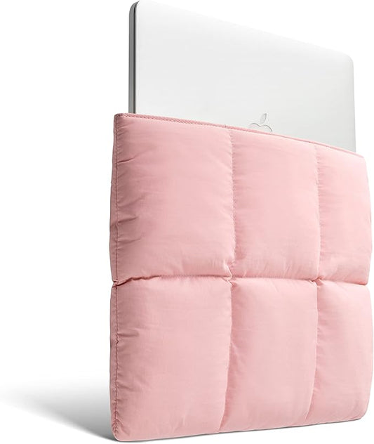 Comfyable Puffy Laptop Sleeve 13 Inch 14 Inch, Quilted Puffer Laptop Carrying Case for Women, Pillow Case Compatible with MacBook Air M4 2025 M3 M2 M1, MacBook Pro M4 Pro/Max, Pink