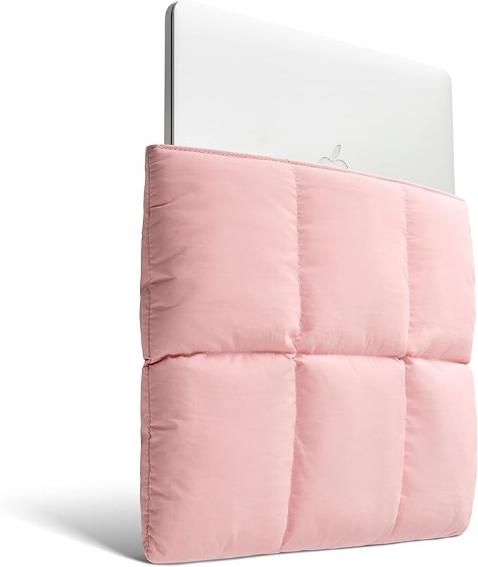 Comfyable Puffy Laptop Sleeve 15 Inch 16 Inch, Quilted Puffer Laptop Carrying Case for Women, Pillow Pouch Compatible for MacBook Air 15 in M4 2025 & MacBook Pro 16 in M4 2024, Pink