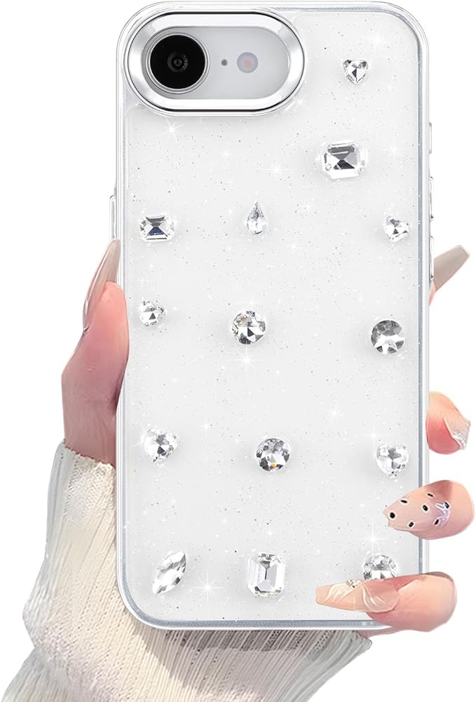 EYZUTAK Case for iPhone 16e, Bling Glitter 3D Diamond Phone Case Cute Sparkly Crystal Clear Aesthetic Design Cover Slim Soft Durable TPU Transparent Protective Cover for Women Girls - Crystal