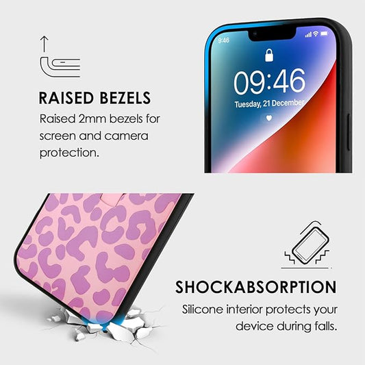 Compatible with iPhone 14 Case with Finger Hand Strap Kickstand, Trendy Cool Leopard Cheetah Print Phone Case for Women Men, Full Camera Protection Shockproof Protective Cover, Pink