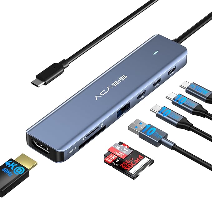 ACASIS USB C Hub to HDMI,10Gbps USBC Hub Multiport Adapter with 4K@60HZ HDMI,2*USB-C,1*USB-A,PD 100W,SD/TF Card Reader,7-in-1 USBC Splitter Adapter for MacBook, Mac mini,Laptop