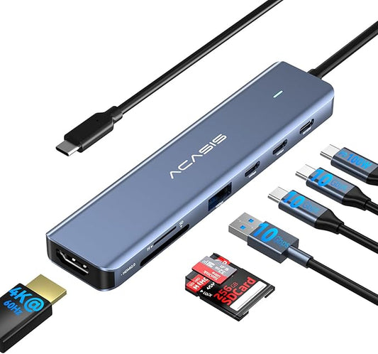 ACASIS USB C Hub to HDMI,10Gbps USBC Hub Multiport Adapter with 4K@60HZ HDMI,2*USB-C,1*USB-A,PD 100W,SD/TF Card Reader,7-in-1 USBC Splitter Adapter for MacBook, Mac mini,Laptop