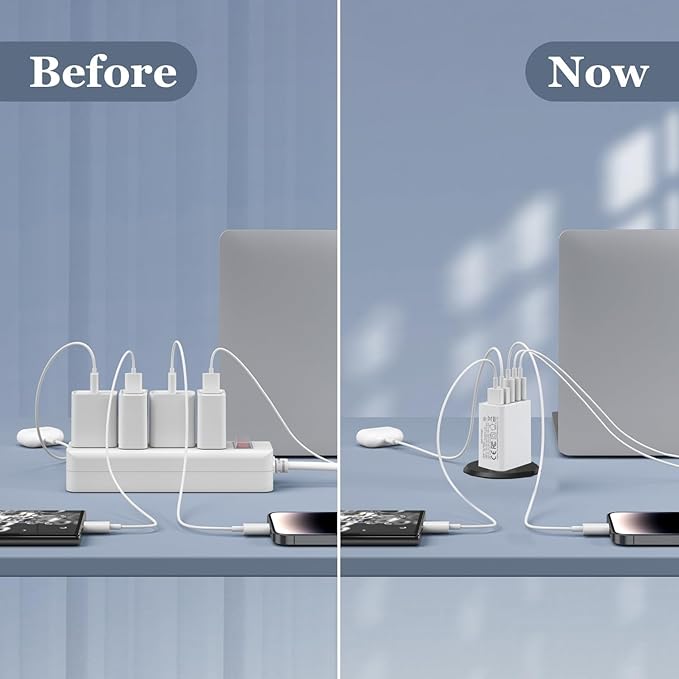 USB C Charger, 50W 5-Port USB C Charger Block, Fast Charging Block Dual Port PD+QC Wall Plug Multiport Type C Compatible with iPhone 12/13/14/15/Pro Max/XS/XR/8/7/SmartPhone/Tablet