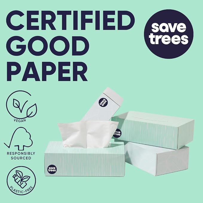Save Trees Bamboo Facial Tissues -24 Boxes- Bamboo Tissue Boxes, 90 Hypoallergenic Facial Tissues per Box - Unscented, Fragrance-Free, Eco-Friendly Tissues in Plastic-Free Packaging
