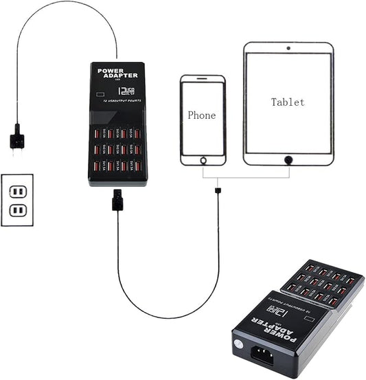 MaxLax USB Charger Station,12-Port 60W Multiple USB Charging Station,Multi Ports Charger Charging for Smartphones，Tablets，and Other Devices.